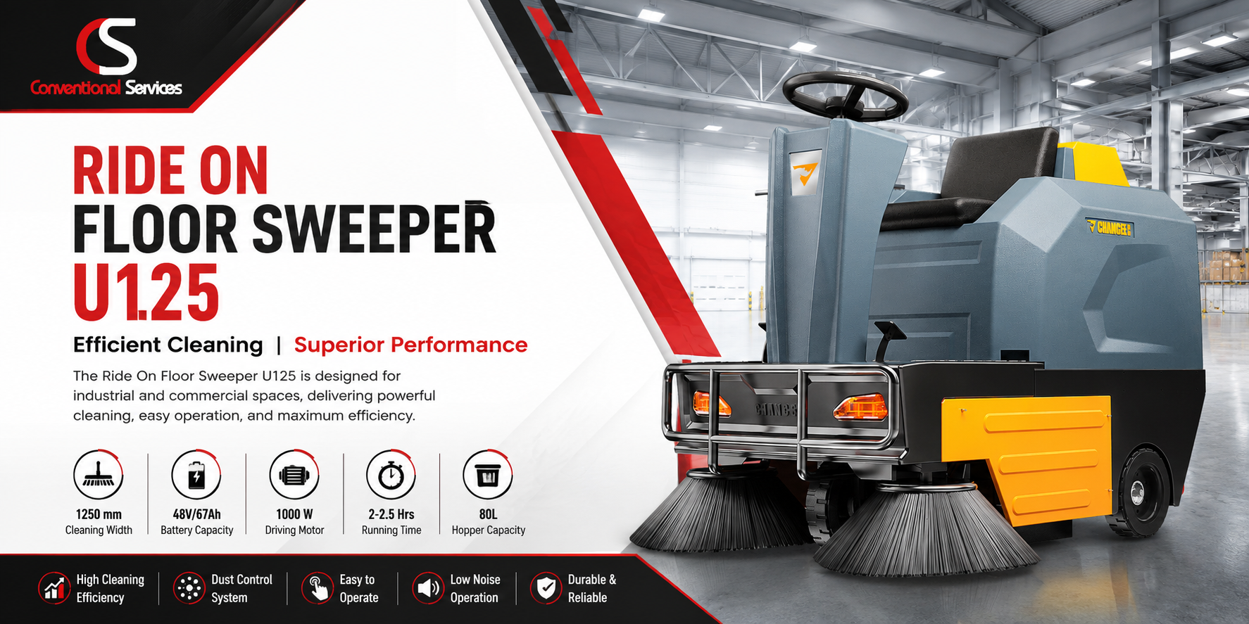 Ride On Floor Sweeper U125 Compact Industrial Cleaning Solution For Maximum Efficiency